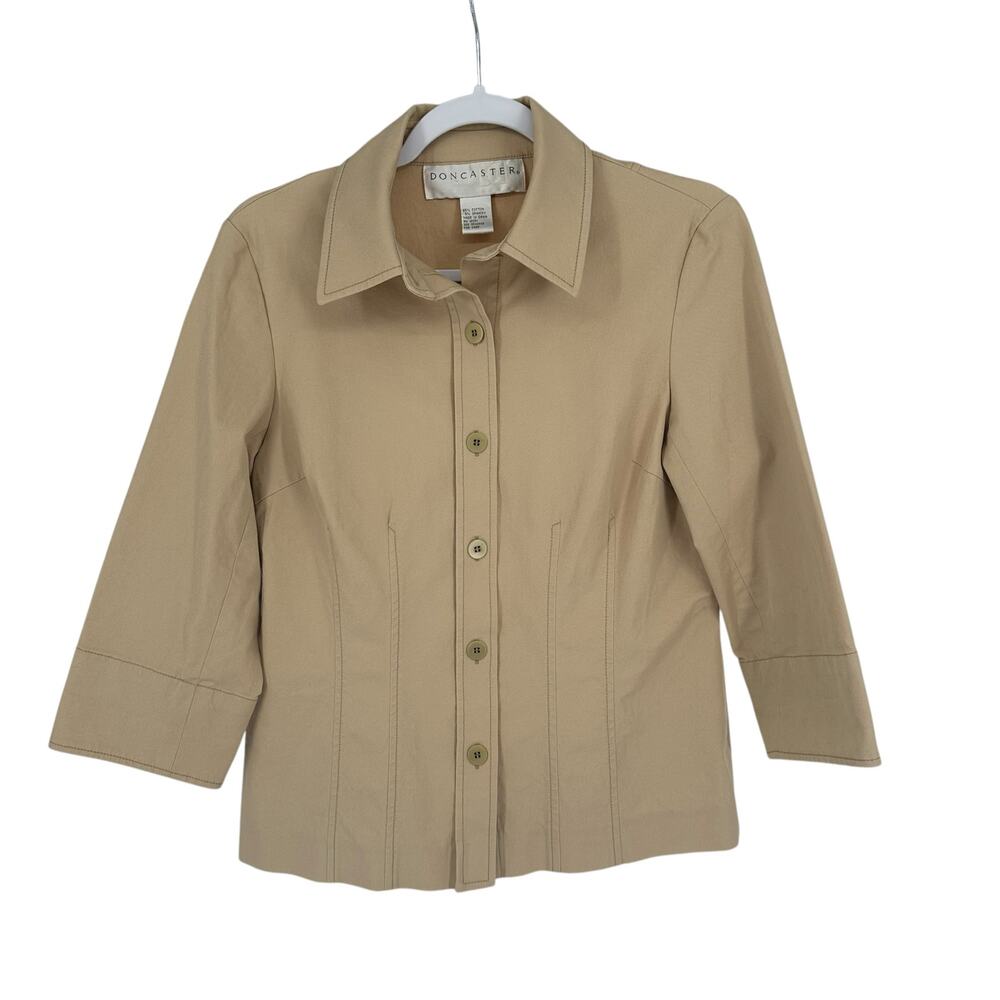 Doncaster Tan Button Down Cotton Blend Shirt Jacket Sz 6